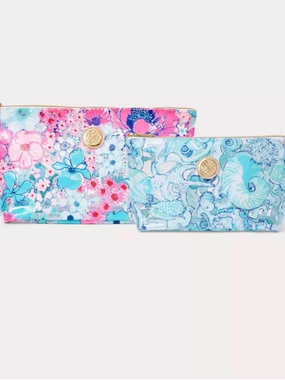 Lilly Pulitzer Blue and Pink Floral Zip Pouch Duo